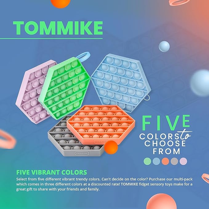 TOMMIKE Hexagon Push Pop Fidget Toy Bubble Sensory for Anxiety & Stress Relief Special Needs Autism Learning Office School Game Crafts Kids Adults (Glow in Dark)