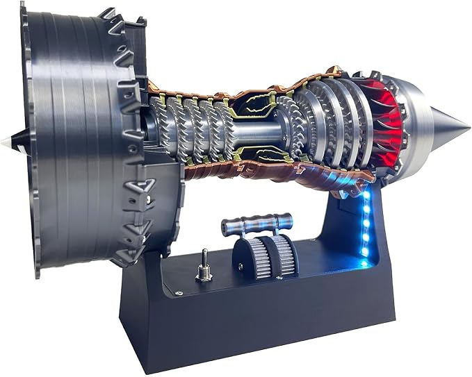 Turbofan Engine Model Kit, Adjustable Speed TR900 Aircraft Turbojet Model With Light, DIY Mechanical Science Education Toy Gift Decor for Adult, 28cm