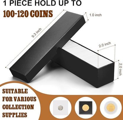 Teling 4 Pcs Coin Storage Box 2x2inch Flip Holders Collectors Coin Supplies Holders for Cents Collection Cardboard (Black)