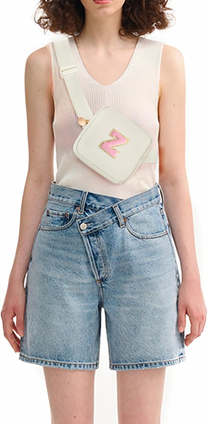 Mini Belt Bag Fanny Pack with Initials Letter Patch Small Crossbody Bags Cute Stuff Birthday Gifts for Teenager Girls Trendy Stuff for Teens - Initial Z,Cream