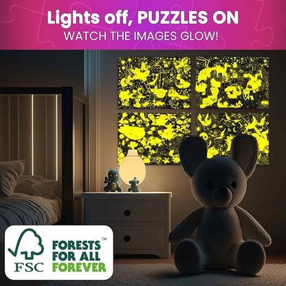 QUOKKA 4x60 Piece Puzzles for Kids Ages 4-6 – Glow-in-The-Dark Puzzles for Kids 4-8 I Unicorns, Mermaids, Fairy Tale I Fun Educational Toddler Puzzle for Boys and Girls – Educational Game Toys Gift
