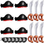 Legigo 18 Pcs Funny Pirate Party Set- Include 6 Pirate Hats, 6 Eye Patches, 6 Inflatable Swords for Pirate Party Cosplay Caribbean Dress Accessories