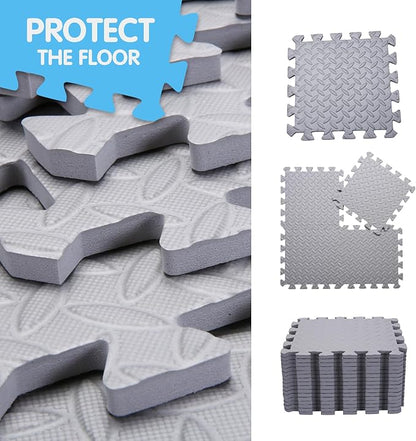 Coolcandy EVA Foam Play Mat, 16 Tiles Colorful Baby Play Mat, Square Kids Playmat with Solid Colored, 0.4" Thickened Interlocking Foam Floor Tiles, Puzzle Play Mat for Baby Exercise, Playing (Gray)