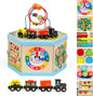 Wooden Activity Cube 9-in-1 Montessori Toys for 1+ Year Old Boys Girls Educational Learning Toys for Toddlers Age 1-2 One Year Old First Birthday Gift Bead Maze Magnetic Trains Track Shape Sorter