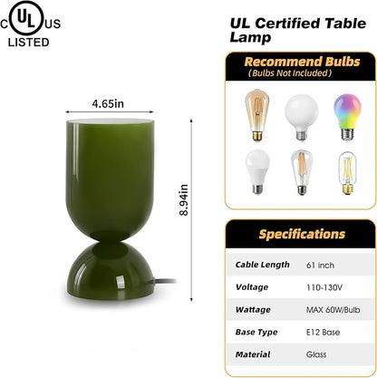 8.9" Modern Glass Table Lamp for Living Room, Desk Lamps for Bedroom, UL Listed Nightstand Lamp with Dome Base, End Table Lamps for Kids Room, Side Tables, College Dorm, Office, Glossy Green
