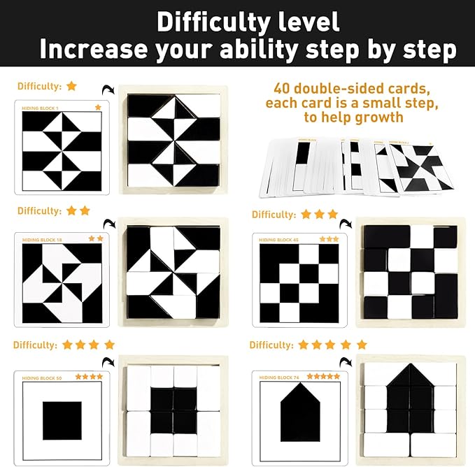 Block Puzzles Hidden Building Blocks for Kids, 3D Puzzle with Storage Tray Educational Assembly Puzzles Brain Teaser Games Game New Year's Gift for Early Education Ages 3+