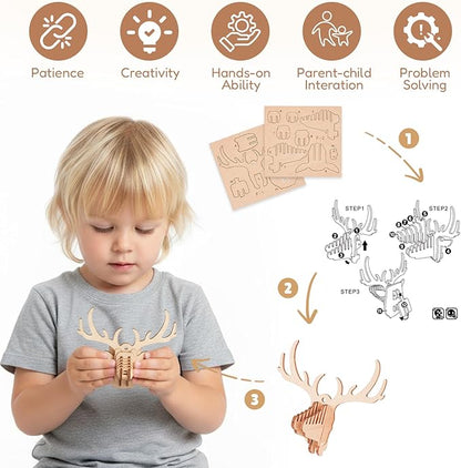 3D Wooden Puzzles for Kids, 8 Pcs Animal Assembly Model Wood Arts and Craft Puzzles Set, No-Glue DIY Delicate Pendant STEM Toys for Boys Girls Ages 6+, Educational Birthday Gift, Party Favors