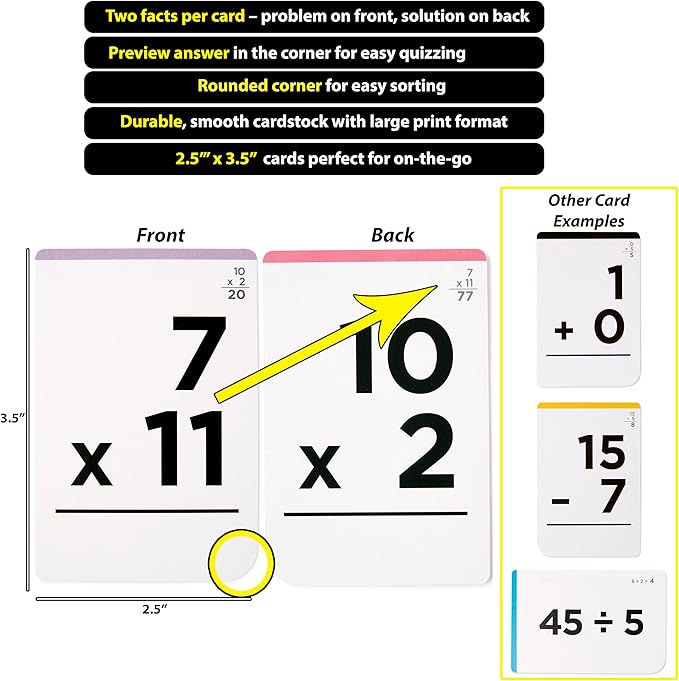 Award-Winning Math Flash Cards Set: 600 Facts for Addition, Subtraction, Multiplication & Division - 10 Fun Learning Games - Perfect for Kids Ages 5-10, Grades 1-6 - Gift-Ready & Teacher-Approved