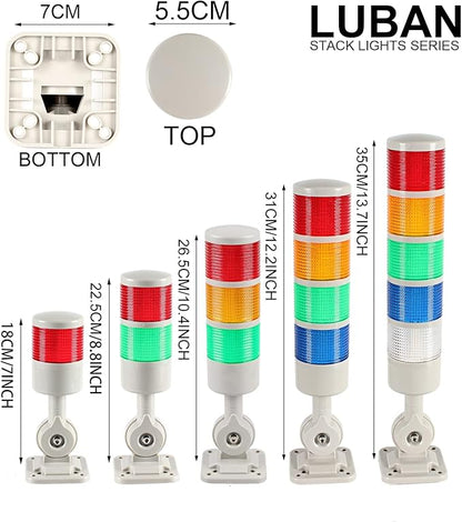Led Signal Tower Stack Lights, Industrial Signal Warning Lights, Column Tower Lamp Andon Lights with Rotatable Base, Steady/Flashing Light Switchable,12V 24V DC(4-Layer, no Buzzer)