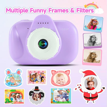 32MP Dual Lens Toddler Camera Kids Digital Camera for 3 4 5 6 7 8 9 Year Old Girl Christmas Birthday Gifts, Purple