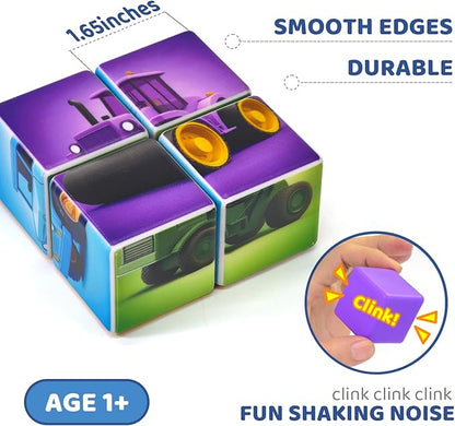 Magnetic Cubes for Toddler, 1.65 inch Large Building Blocks Tiles, Construction Vehicles Puzzles Game for Toddlers, STEM Educational Learning Toys for Boys & Girls Ages 1 2 3