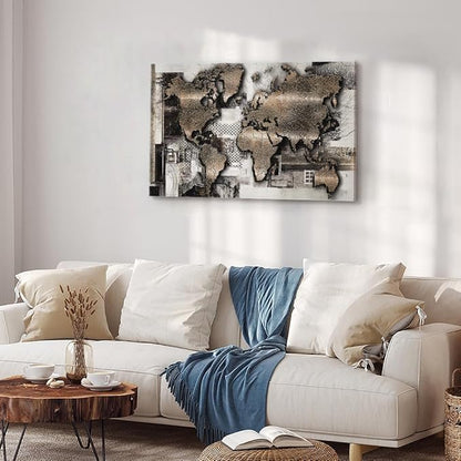 artgeist Canvas Wall Art World Map 24x16 in - 1pcs Home Decor Framed Stretched Picture Photo Painting Artwork Image - Abstract Continents Map World Map k-A-0506-b-a