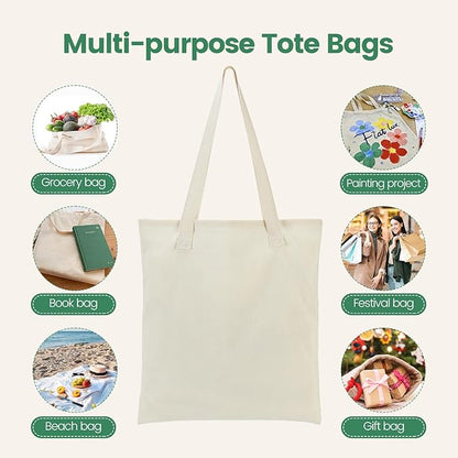 48 Pack Canvas Tote Bag - Lightweight Thin Tote Bags Bulk Blank Shopping Reusable Grocery Bags for DIY Gift Sublimation Activity - Beige