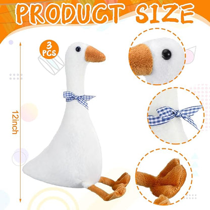 Sosation 3 Pieces 15.7'' Silly Goose Plush Stuffed Animal Toy, Swan Stuffed Animal, Blue Plaid Fluffy Cute Goose Funny Duck Plush Swan Toys Gifts for Kids Home Birthday Favor