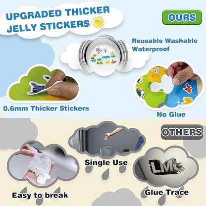 Reusable Jelly Sticker Books for Toddlers, 3D Waterproof Sticker Books, Travel Toys Activity Crafts Gifts for Kids, Farm Animals, Ocean Wrold