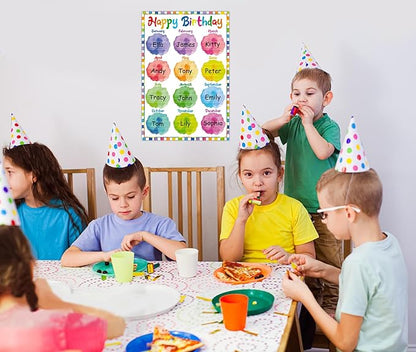 FLYAB Happy Birthday Chart for Classroom - Watercolor Celebration Poster for Kids Back To School Bulletin Board Decorations Teacher Supplies