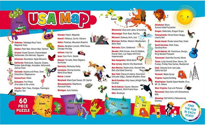 MasterPieces 60 Piece Educational Jigsaw Puzzle for Kids - USA Map State Shaped - 16.5"x12.75"