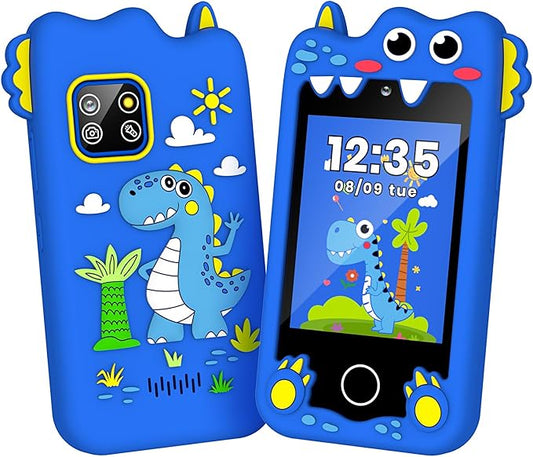 Kids Smart Phone Christmas Birthday Gifts for Boys Age 3-10 Dinosaur Toys Smart Phone 2.8" Touchscreen Built-in 32G SD Card Dual Camera 28 Learning Games MP3 Music Player
