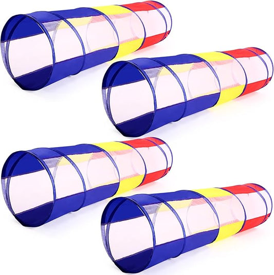 4 Pcs Multicolored Play Tunnel for Kids Crawl and Explore Tent 6ft Pop up Baby Crawl Play Tunnel with See Through Mesh Sides for Toddler Indoor Outdoor Crawling Game