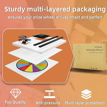 Heavy Duty Prize Wheel, 24 Inch Dual Use Prize Wheel,Adjustable Tabletop & Floor Stand, 12 Slots,1Bracket, Dry Erase Kit - Wheel of Fortune Game for Carnival, Casino & Trade Show.