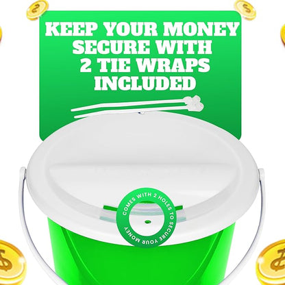 Plastic Coin Collection Bucket with Removable lid and Handle Charity Donation Collection Money Box Pail for Fundraising with top Slot for Tickets raffles and Money 7.5" Hx8.3 Diameter(Green) 4 Pack