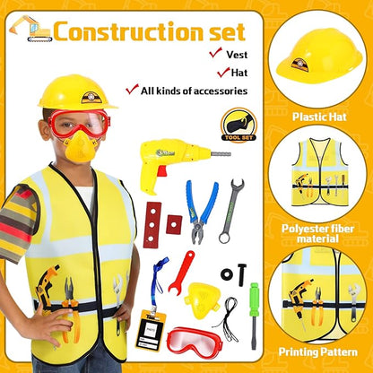 Deekin 3 Sets Kids Dress Up Clothes for Play Age 3-7 Ages, Toddler Dress Up Costumes Vest Role Play Community Helpers Construction Worker, Chef, Explorer for Boys Girls Costumes Accessories