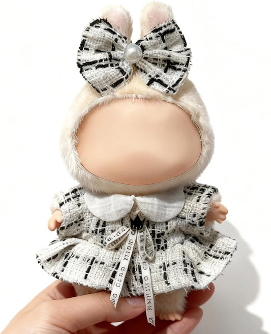 Clothes for LABUBU 17cm Doll (NO Doll), Outfit for LABUBU, Dress and Hairpin Set for LABUBU Dress Up, Fashion and Premium Dolls Accessories for LABUBU (Style P)