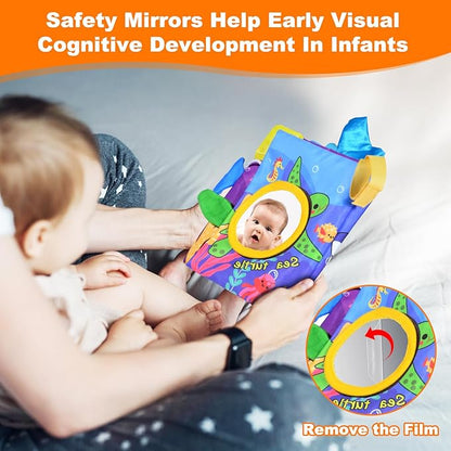 Crinkle Books for Babies,Touch and Feel Cloth Soft Books for Babies,Sensory for Baby Books 0-6 Months with Bi Bi Whistle,Mirror & Teething Toys,for Boy and Girl Gifts for Newborn Babies