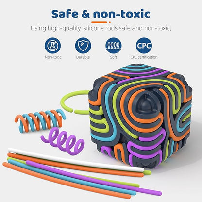 3D Sensory Activity Board for Kids – Silicone Fidget Toy Cube | Sensory Toys for Toddlers, Autism, ADHD, Anxiety | STEM Travel Toy for Boys and Girls Ages 3+