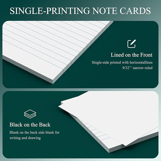 300 Count Index Cards 4x6 Flash Cards White Flashcards for Studying, Ruled 4x6 Index Cards, 10 Pack Notecards, Lined Index Card, Lined on Front, Blank on Back, 4 x 6 Card Stock Paper, White Card