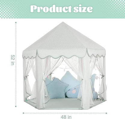 Princess Castle Tent for Girls Fairy Play Tents for Kids Blue Hexagon Playhouse with Fairy Star Lights Toys for Children or Toddlers Indoor or Outdoor Games (Green Princess Tent)