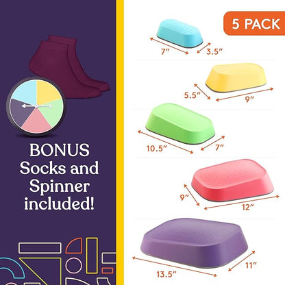 Special Supplies Set of 5 Stepping Stones for Kids Indoor and Outdoor Balance Blocks Promote Coordination, Balance Strength Child Safe Rubber, Non-Slip Edging (Rainbow)