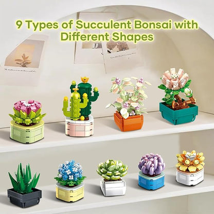 9 Pack Tiny Flowers Succulents Botanical Collection Building Sets 832PCS Compatible with Lego Artificial Plant Set for Home Office Décor Block Toy Bonsai Building Toys Creative Gifts Idea for Girls 6+