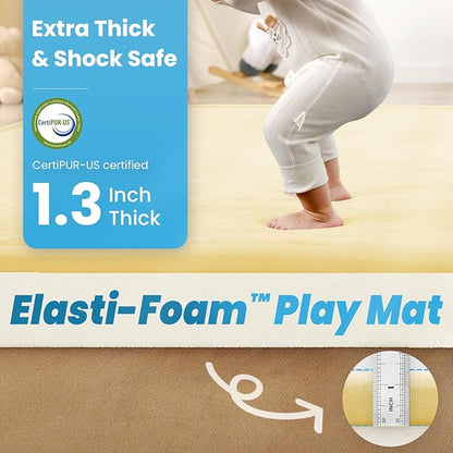 1.3" Thick Baby Play Mat for Floor Playpen, 50x50 Foam Tummy Time Mat, Padded Support Soft Plush Nursery Rug for Infant Kids Toddler Crawling Kick Activity (Vanilla)