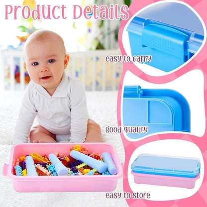 2 Pcs Sensory Bins Sand Tray with Lid, 15in Stackable Leak-Proof Plastic Sensory Tray for Sand & Water Play, Portable Bin for Kids 3 4 5 6, Easy Clean, Indoor Outdoor(Pink, Blue)