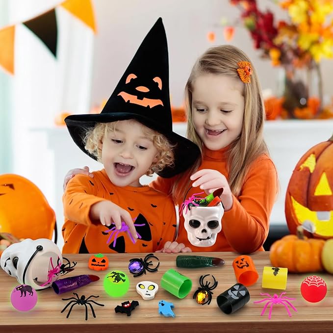 384PCS Prefilled Party Favor Bulk for Kids, 48PACK Prefilled Ghost Cauldrons With 6 Halloween Toys Inside, Goodie Bag Fillers, Prizes Gifts Miniatures for Kids, Trick or Treat