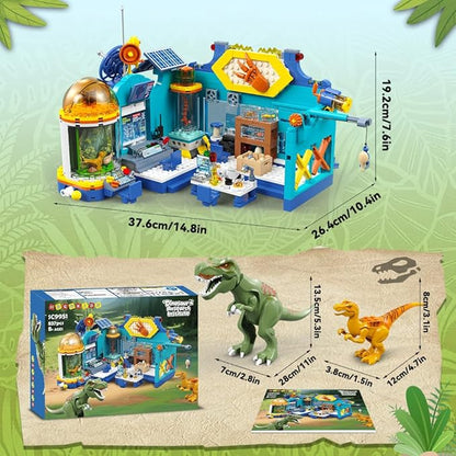 HOGOKIDS 2-in-1 Dinosaur Research Institute Building Set with Light - 837PCS Dino World Building Blocks Toys with 2 Dinosaur Figures, Dinosaur Playset Birthday Xmas Gifts for Boys Girls Age 8-14 Years