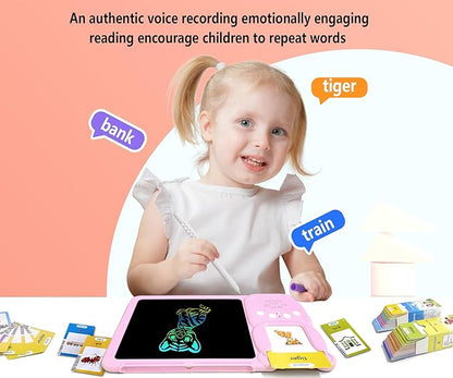 Rylai Toddler Toys Talking Flash Cards, Kindergarten Learning Resources 510 Sight Words with Drawing Tablet for Speaking Doodling, Sensory Toys for Kids with Autism, Boys Girls 2 3 4 5 6, Pink