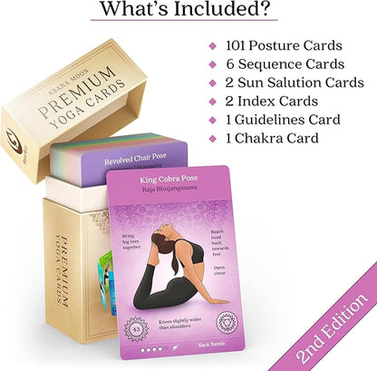 Asana Moon Premium Yoga Cards – Deck with Over 120 Yoga Poses – Yoga Sequencing Deck with Yoga Cues and Sanskrit Names for Beginners and Teachers – Unique Yoga Gift for Women or Any Yoga Lover