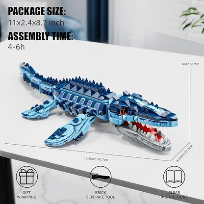 Mosasaurus Dinosaur Building Blocks Set, 805 PCS Dinosaur World Building Toy, Jurassic Ocean Animal Model Collection Toys for Home Decor, Birthday Gift for Adults Boys Age 8-12