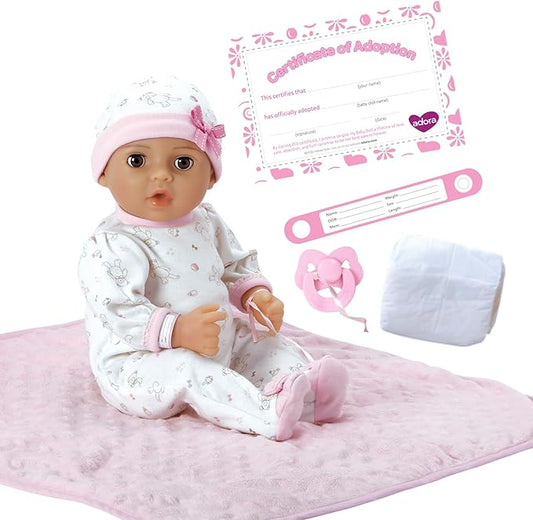 Adora 16 Inch Girl Baby Doll with Accessories Purple Matching 9-Piece Set Including a Pacifier, Hospital, Bracelet, Diaper, and More Gift for Toddlers Ages 3+ Adoption Babies Collection - Cherish