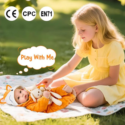 Aori Baby Dolls - 17 Inch Real Life Doll with Ultra Soft Body & Fox Outfits for Girls 3+ | Pretend Play, Adoption Day, Photography Prop, Collectible