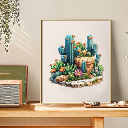delobil Succulent Cactus Wooden Puzzles for Adults, 500 Pieces Jigsaw Puzzles, Unique Shaped Medium Size Liberty Wood Puzzle Gift for Adults and Kids, Family Game 16.7'' x 16.2''