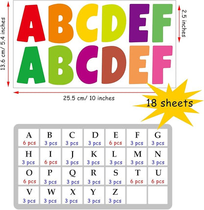 Bemeol Bulletin Board Letters 216 Pcs 2.5 Inch Alphabet Letter Stickers Self-Adhesive Letters for Poster Board Classroom Crafts Home Decor(Colorful)
