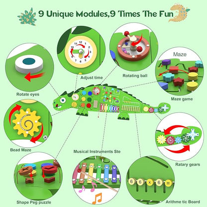 Activity Wall Panels Toys for Toddlers: Sensory Wall Toys Dinosaur Busy Board - Montessori Learning Activity Center Children's Daycare Nursery Playroom Essentials