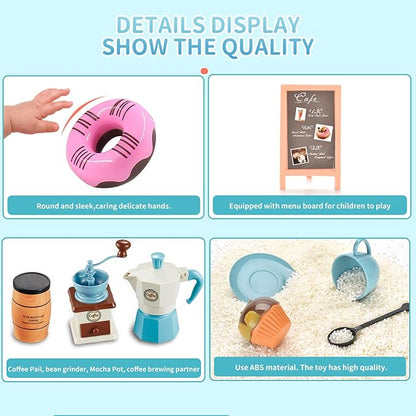 Pretend Tea Party Set for Little Girls, 41 PCS Coffee Maker Set and Play Food Dessert Set for Kids Age 3 4 5 6 7 8 9, Kids Kitchen Pretend Play for Princess Girls Boys