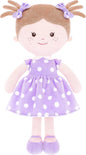 Onetoo Plush Rag Doll First Baby Doll Soft Baby Doll Sleeping Cuddle Buddy Doll for Girls Wear Purple Polka Dot Dress 14"（Milly Series）