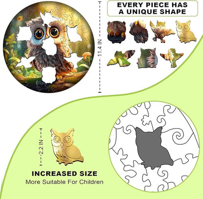 Christmas Birthday Gifts for Kids Girls Boys, Wooden Jigsaw Puzzles for Kids Ages 4-6, 50 Piece Unique Shape Animal Theme Puzzle - Preschool Learning Educational Toys for Kid 3+ (owl)