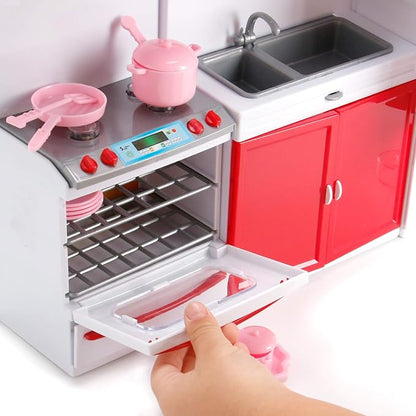 Gourmet Red Doll Modern Kitchen Mini Toy Playset with Lights and Sounds, Perfect for 12 Inch Dolls