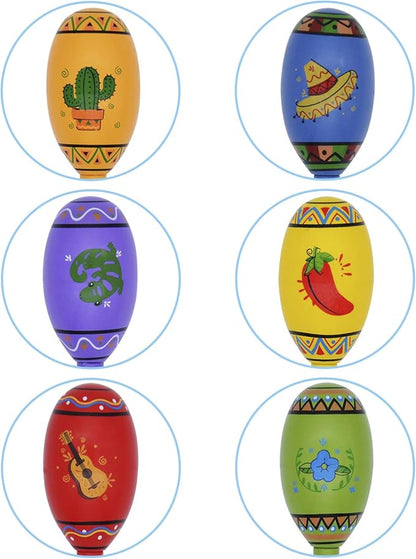 JOYIN 12 Mini Wooden Fiesta Maracas 6 Designs Noisemaker for Mexican Fiesta, Cinco De Mayo Party Favors, Musical Fun, Birthday Parties, Luau Party, Carnivals, Taco Tuesday Event